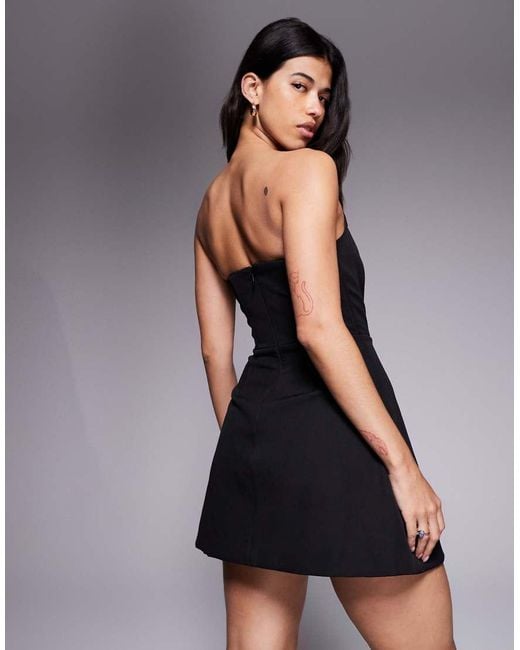Wanderdoll Black Square Neck Bandeau Structured Bow Detail Mini Dress