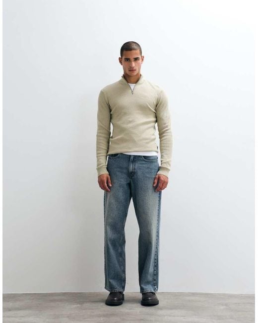 Blend Natural Knitted Quarter Zip Jumper for men