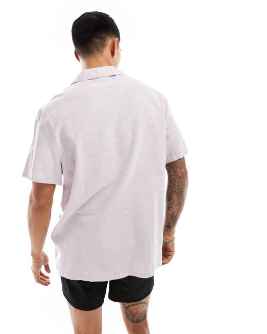 ASOS White Relaxed Linen Blend Shirt With Deep Revere Collar for men