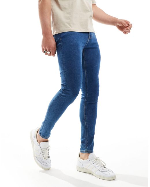 ASOS – hautenge jeans verwaschenem mit power-stretch und mittelhohem bund in Blue für Herren