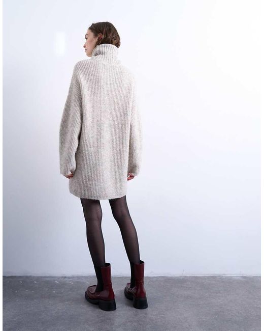 TOPSHOP White Knitted Roll Neck Mini Dress