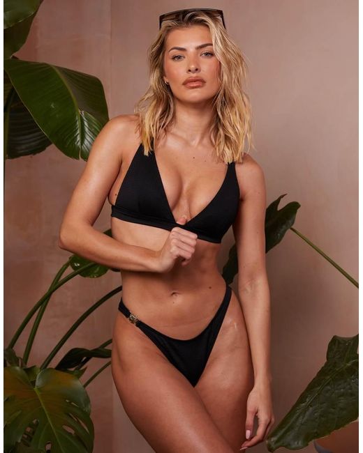 Wolf & Whistle Brown X Emily Hughes Crinkle High Waist High Leg Bikini Bottoms