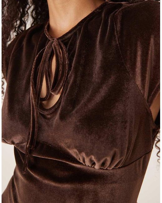 ASOS Brown Velvet Keyhole Drop Waist Mini Dress