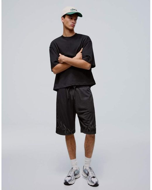 Bershka Black Mesh Print Bermuda Shorts for men