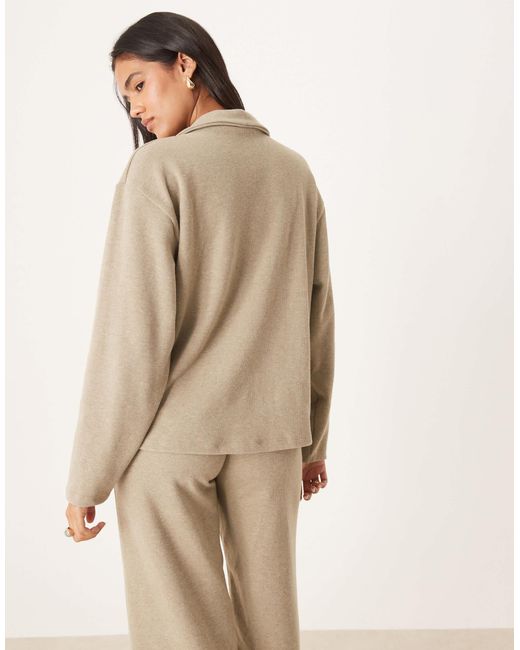 ASOS Natural Supersoft Rugby Collar Long Sleeve Top
