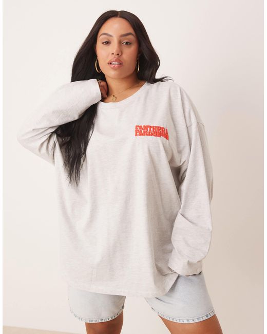 ASOS Red Asos Design Curve Oversized Long Sleeve Skater Tee With Leopard Floral Graphic