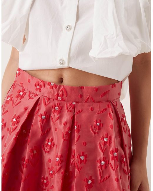 Sister Jane Red Flower Embellished Maxi Skirt