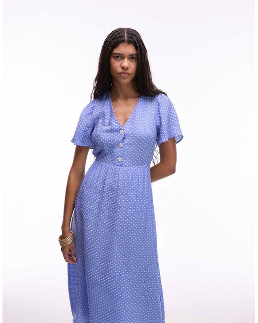 & Other Stories Blue Flutter Sleeve Midaxi Dress