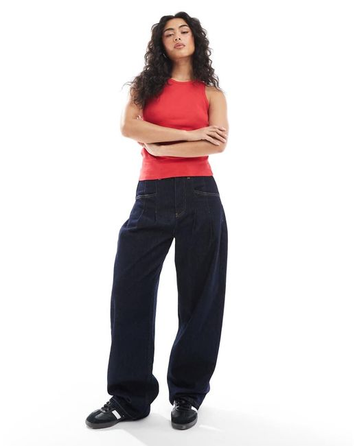 Pieces Red Ribbed Racer Neck Top