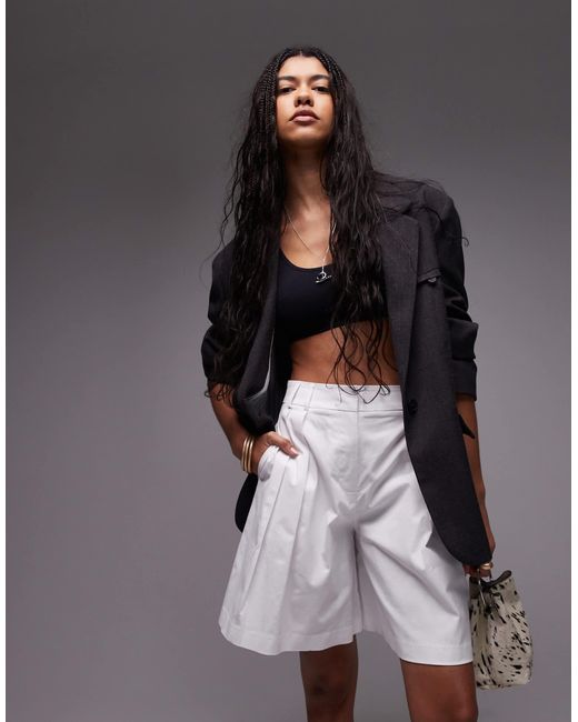 TOPSHOP Gray Awkward A Line Double Pleat Shorts