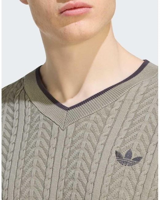 Adidas Originals Gray Cable Knit Crewneck Sweatshirt for men