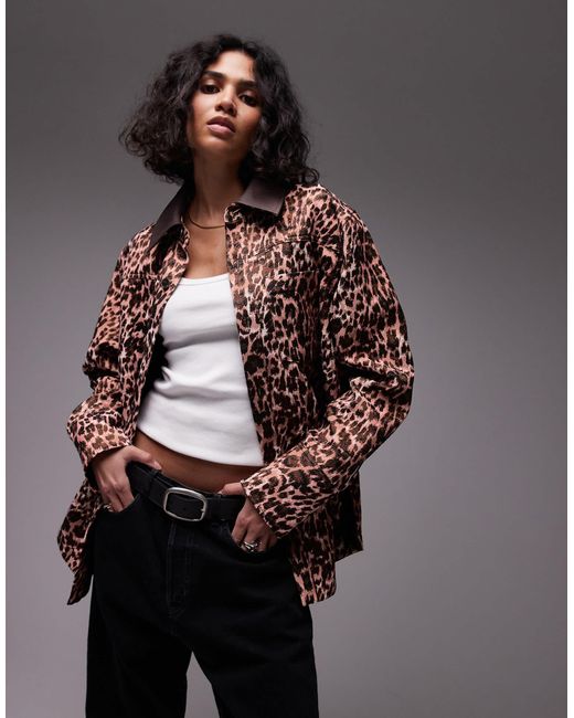 & Other Stories Black – oversize-hemdjacke mit leopardenmuster