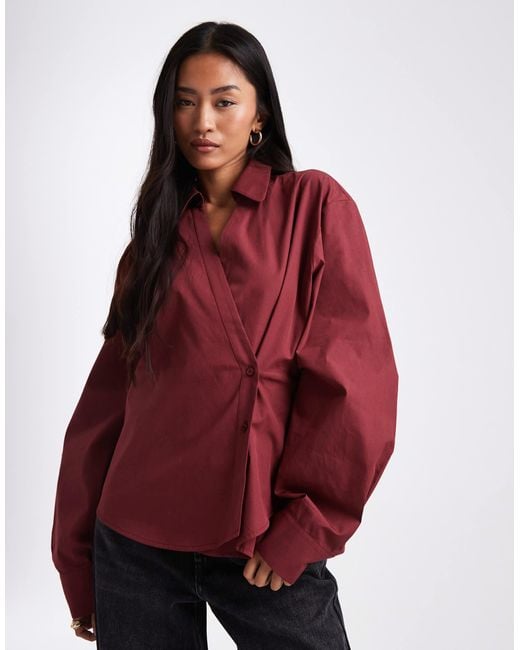ASOS Red Wrap Shirt With Cocoon Sleeve