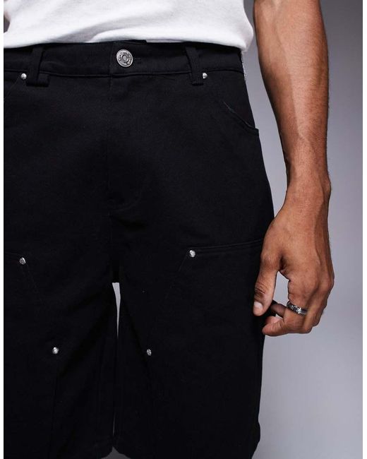Pantalones Cortos Vaqueros Negros De Estilo Carpintero De The Couture Club de hombre de color Black