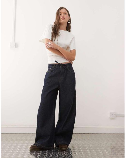 Reclaimed Vintage White Denim baggy Wide Jean With Tie Detail Co-ord