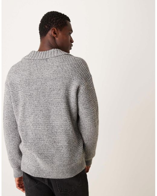 Pull en maille épaisse à large col en v Mango pour homme en coloris Gray