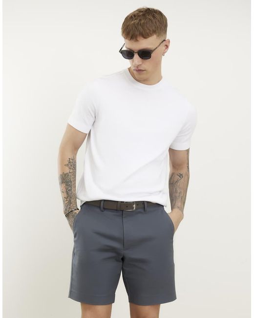 River Island Natural Slim Fit Belted Chino Shorts for men