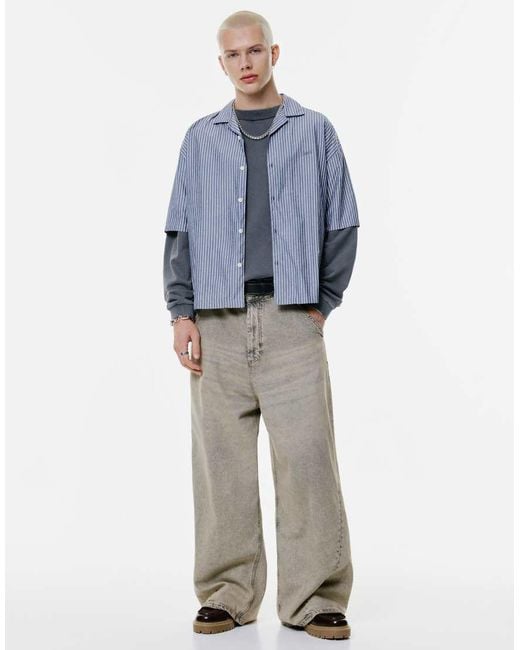 Pull&Bear Blue Stwd Striped Shirt for men
