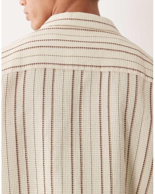 ASOS Natural Relaxed Camp Collar Waffle Textured Shirt for men