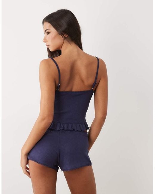 Boux Avenue Blue Pointelle Ruffle Shorts And Cami Set