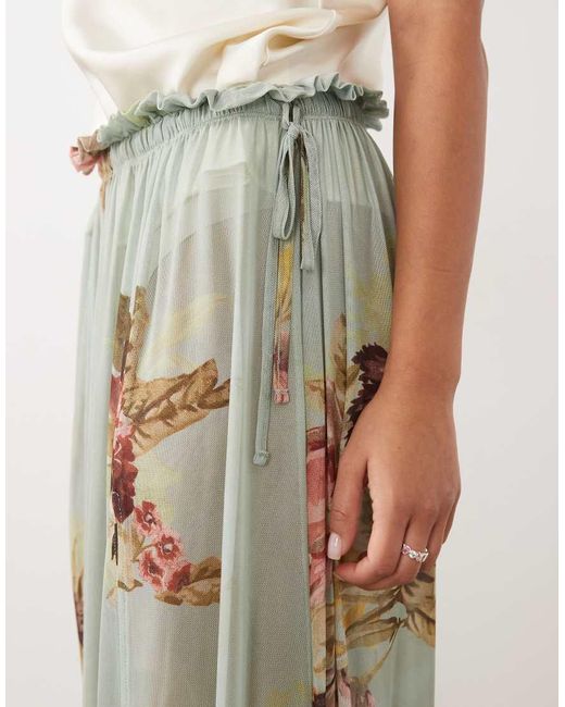 ASOS Natural Printed Mesh Paperbag Maxi Skirt