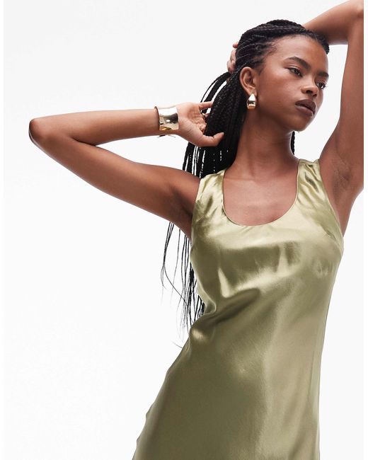 Robe longue en satin coupé en biais à dos nageur - olive TOPSHOP en coloris White