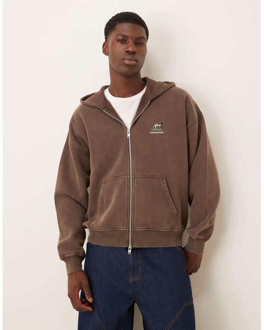 Sweat à capuche zippé à logo sur la poitrine - marron Abercrombie & Fitch pour homme en coloris Brown