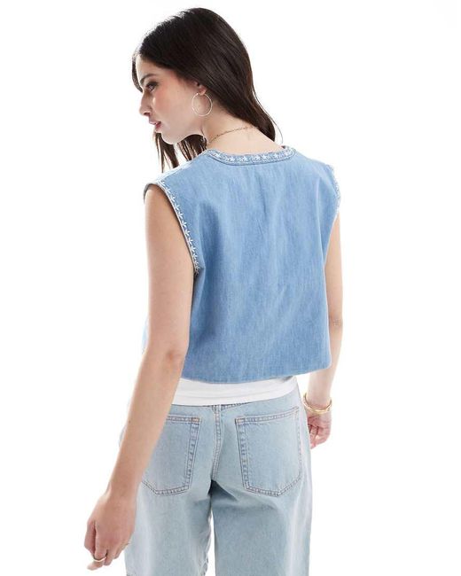 ASOS Blue Soft Denim Embroidery Waistcoat