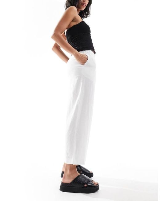 New Look White Linen Cropped Trousers