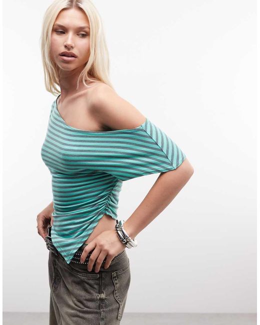 Collusion Blue Asymmetric Drapey Off-shoulder Top
