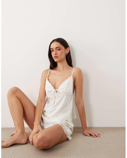 Abercrombie & Fitch Natural Satin Lace Trim Pyjama Top Cami Co-ord