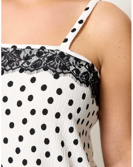 Yours Clothing White Polka Dot Lace Trim Vest Top