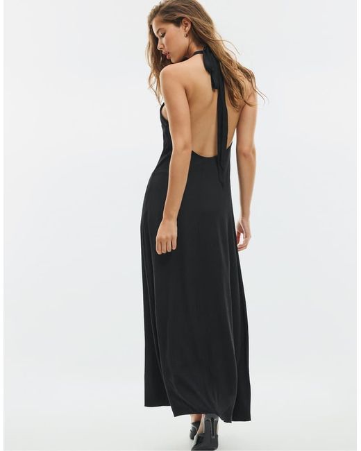 Stradivarius Blue Textured Halter Midi Dress