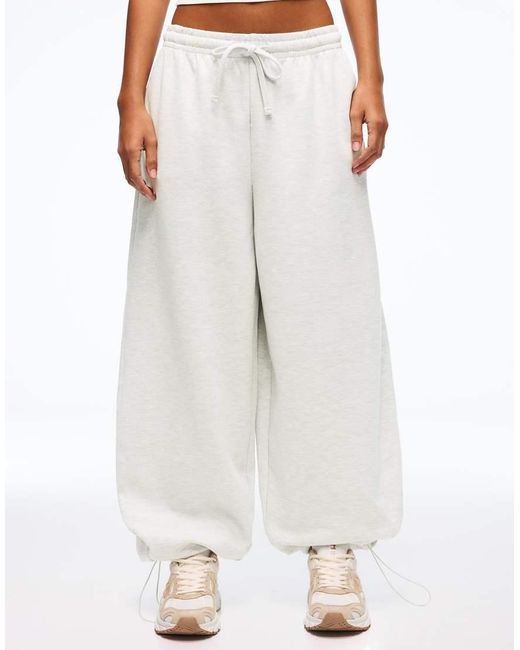 Bershka White Barrel Plush Trousers With Stoppers