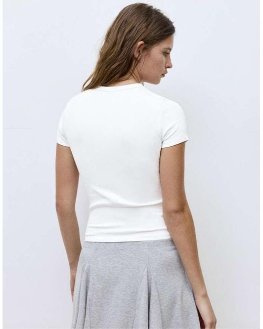 Pull&Bear White Fitted Short Sleeve T-Shirt