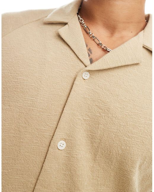 Jack & Jones Natural Oversized Textured Revere Collar Shirt for men