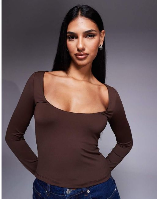 ASOS Blue Polyamide Slinky Deep Scoop Neck Top