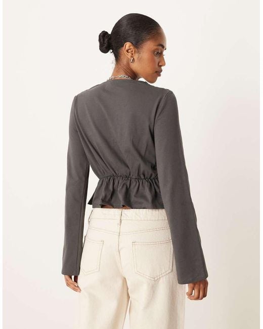 ASOS Black Long Sleeve Tee With Ruffle Detail