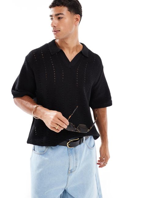 Jack & Jones Black Split Neck Polo for men