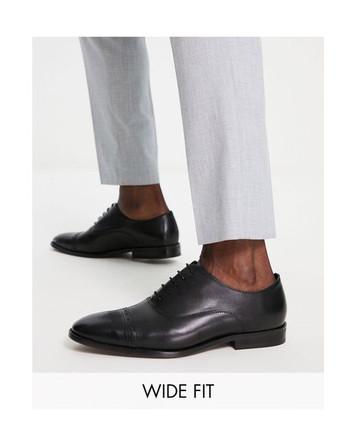 River Island Wide Fit Leather Brogue Shoes in Black for Men Lyst UK