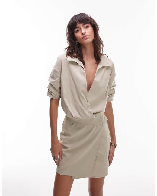 ASOS Natural – drapiertes mini-hemdkleid