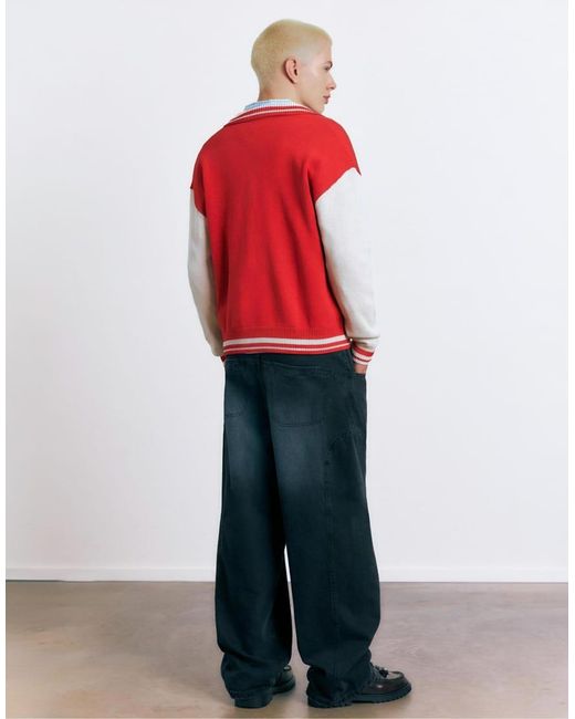 Pull&Bear Red Stwd Cardigan for men