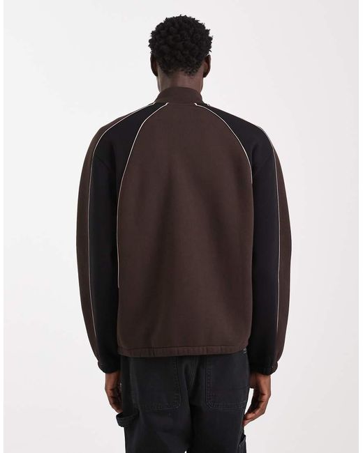 ASOS Black Relaxed Track Jacket With Cut & Sew Panels And Print for men