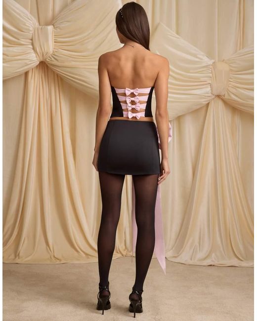 Oh Polly Natural Carola Satin Pink Oversized Bow Detail Mini Skirt Co-ord