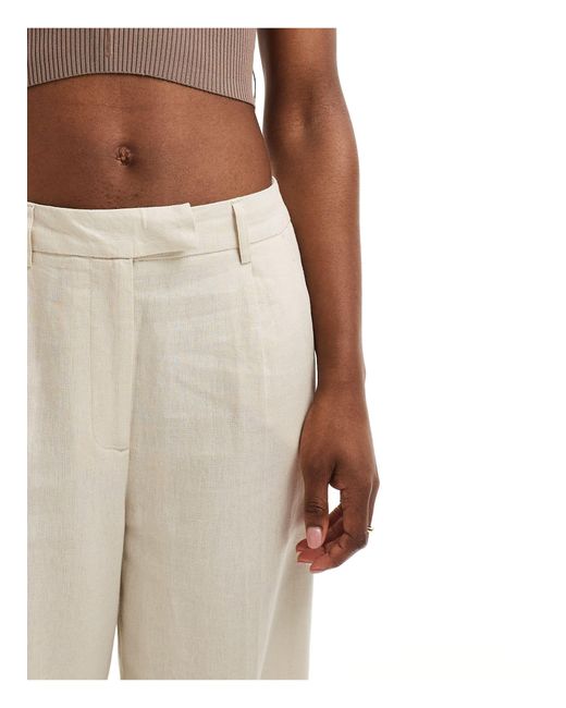 Pantalon large à taille haute en lin mélangé - crème Pieces en coloris Natural