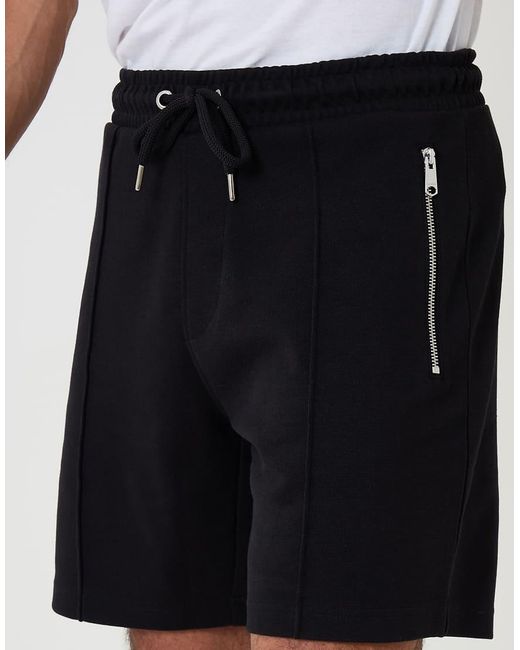 Threadbare Black Pique Pleated Sweat Shorts for men