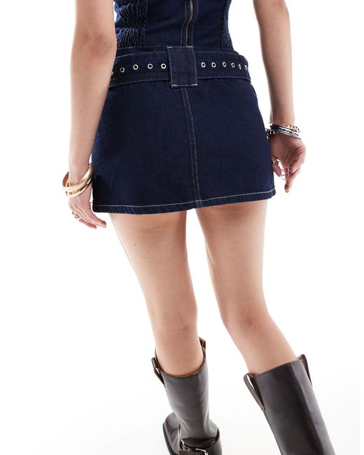 Pull&Bear Blue Buckle Belt Detail Micro Mini Skirt