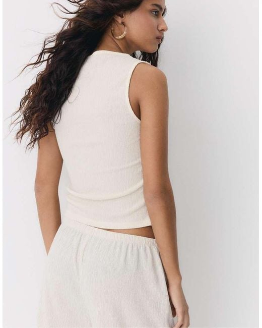 Stradivarius White Gathered Texture T-shirt
