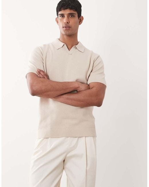 Jack & Jones Natural Premium Split Neck Knitted Top for men