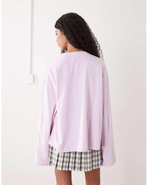 Monki Pink Oversized Long Sleeve T-shirt With Side Slits
